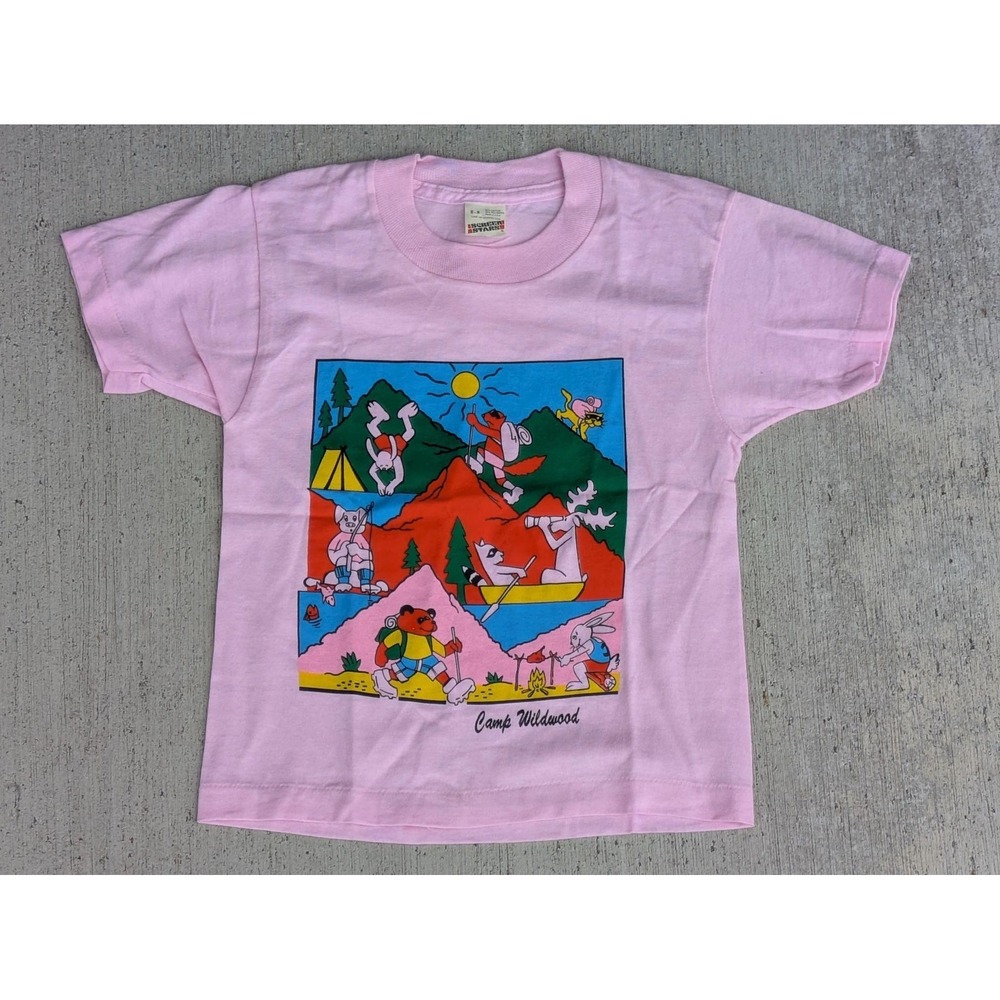 Vintage Screen Stars Shirt Kids 3T Pink Camp Wildwood Graphic Tee USA 80s Rare